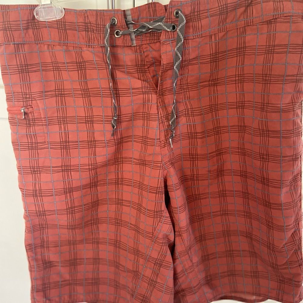 Patagonia Boardshorts Nylon Size 34 Burnt Orange Gray Plaid Wavefarer Mens